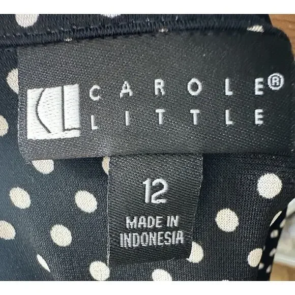 Carole Little Classic Vtg Polka Dot Sleeveless Shirt Dress Size 12 Black Midi - Picture 4 of 6